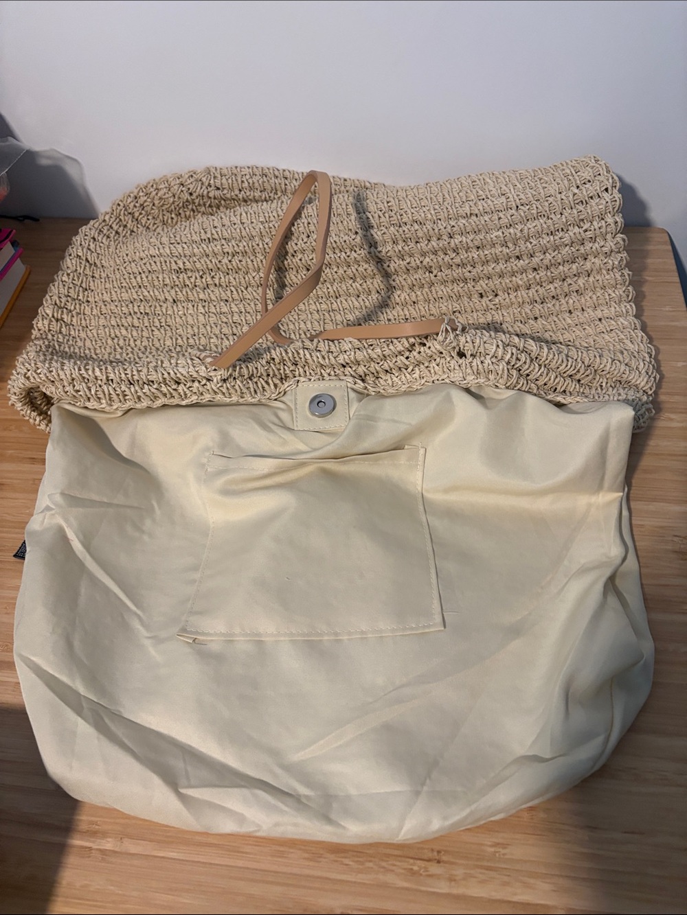 Urban Expressions Woven Tote Bag with Tan Handles Vegan - Picture 4 of 8